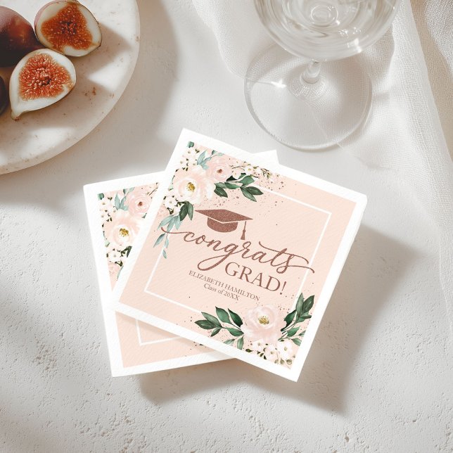 Congrats Grad Pink Blush Floral Graduation Party Napkin (Creator Uploaded)