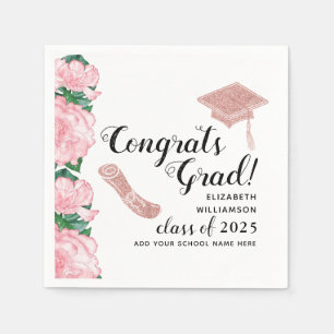 Congrats Grad Pink Flowers Class 2025 Graduation Napkin
