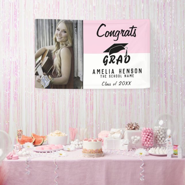 Congrats Grad Pink Photo Graduation Party Banner (Party)