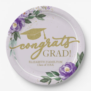 Congrats Grad Purple Lavender Floral Grad Party  Paper Plate