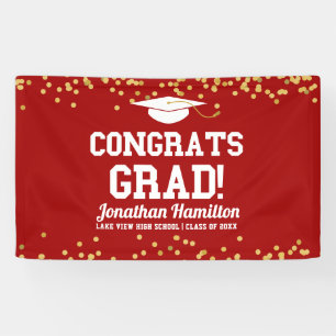 Congrats Grad Red Gold Confetti Grad Party Banner