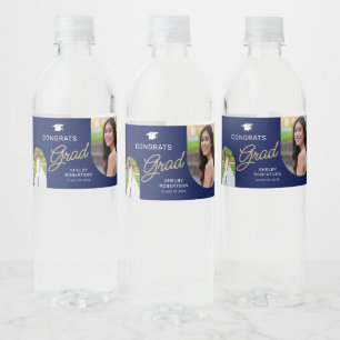 Congrats Grad Script Modern Arch 2 Photo Water Bottle Label