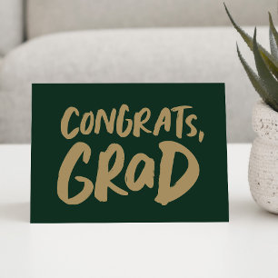 Congrats grad simple green gold graduation card