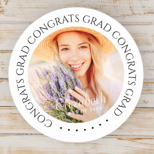 Congrats Grad Simple Modern Custom Photo Classic Round Sticker