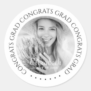 Congrats Grad Simple Modern Custom Photo Classic Round Sticker