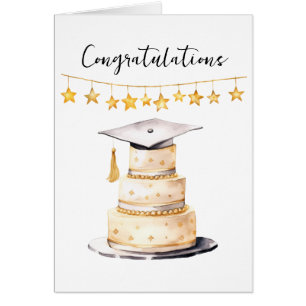 Congrats Grad Watercolor Hat and Cake