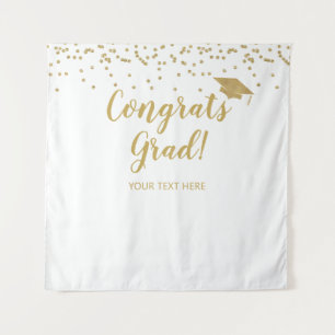 Congrats grad white and gold Backdrop banner Tapestry