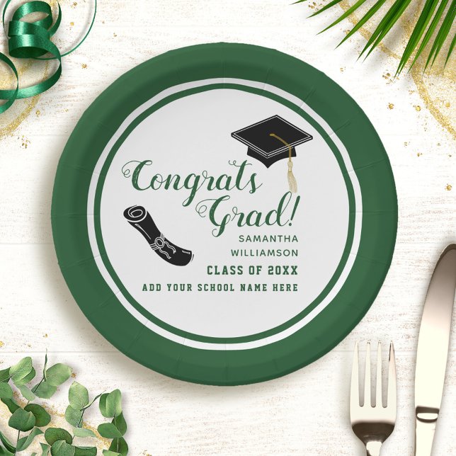 Congrats Grad White and Green Class of 2025 Paper Plate (Creator Uploaded)