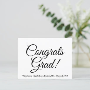 Congrats grad white black custom school class year postcard