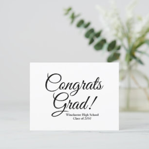 Congrats grad white black custom school class year postcard