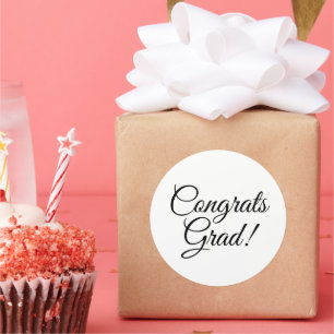 Congrats grad white elegant script graduation classic round sticker