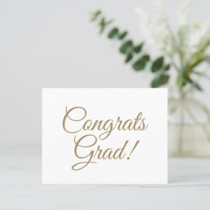 Congrats grad white gold custom script elegant postcard