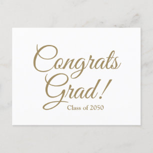 Congrats grad white gold script custom class year postcard