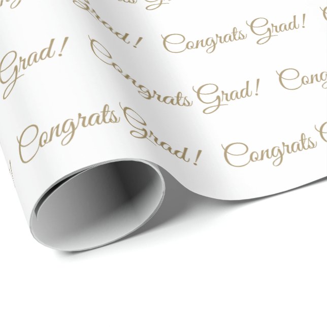 Congrats grad white gold script pattern elegant wrapping paper (Roll Corner)