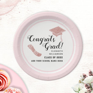 Congrats Grad White Pink Class 2025 Graduation Paper Plate
