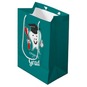 Congrats Grad White Tooth with Graduation Cap Medium Gift Bag
