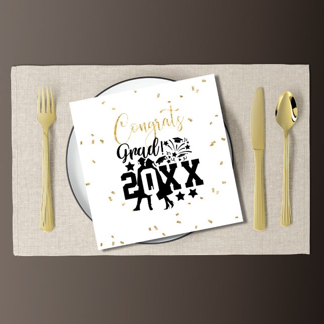 Congrats Grad Year Faux Glitter Confetti Napkin (Creator Uploaded)