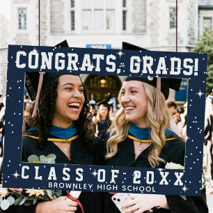 Congrats Grads, blue graduation photo frame Poster