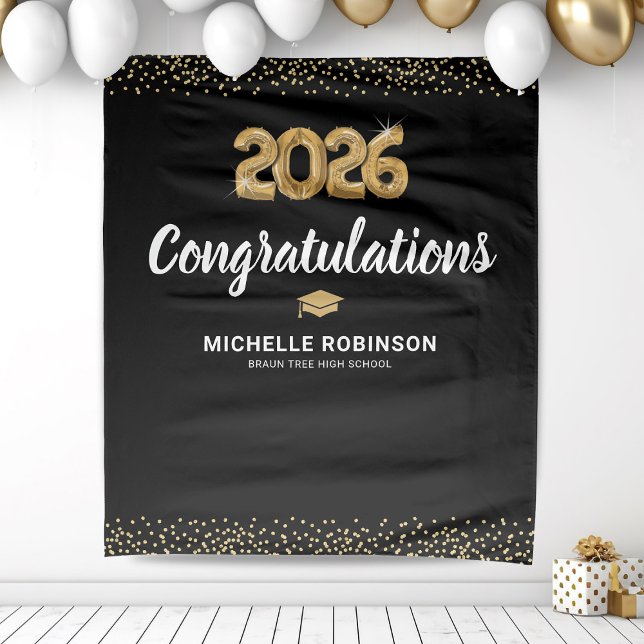 Congrats Graduate 2025 Black Gold Party Tapestry (Creator Uploaded)