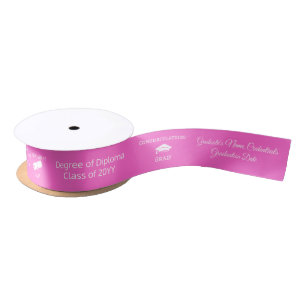 Congrats Graduate Cap Diploma Rose Pink Customised Satin Ribbon