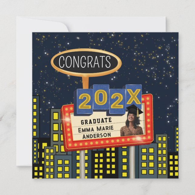 Congrats Graduate City Skyline Photo Billboard Announcement (Front)