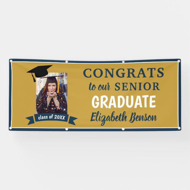 Congrats Graduate Custom Banner Gold Navy (Horizontal)