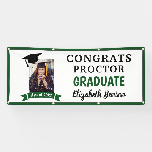 Congrats Graduate Custom Banner Green Grey (Horizontal)