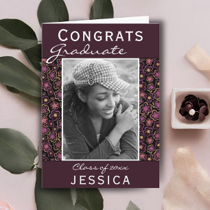 Congrats Graduate Flower Pattern Photo Graduation Card