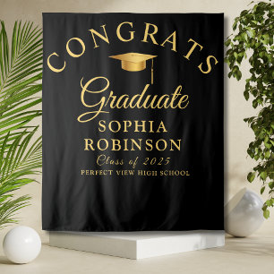 Congrats Graduate Gold Black  Graduation Party  Tapestry