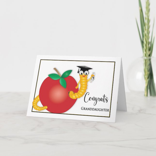 Congrats Graduate Granddaughter Bookworm Diploma Card (Front)