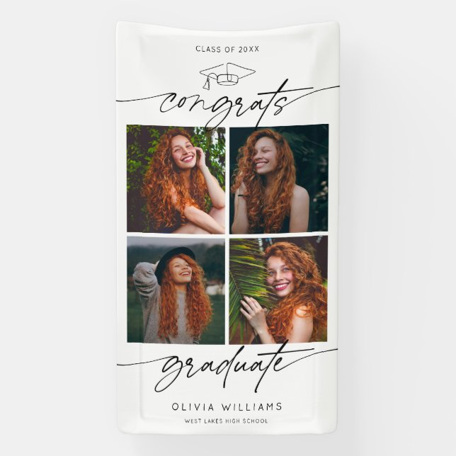 Congrats Graduate Hand Drawn Script Photo Collage Banner (Vertical)