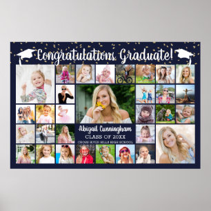 Congrats Graduate Navy Blue 31 Photo Collage Poster