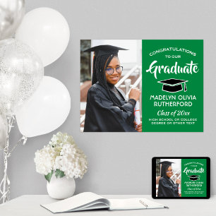 Congrats Graduate Photo Green and White Graduation Poster