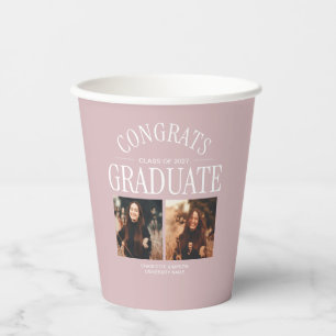 Congrats Graduate Photo Modern Blush Pink Paper Cups