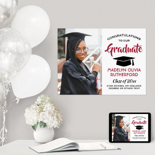 Congrats Graduate Photo Red White Black Graduation Poster