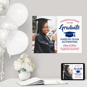 Congrats Graduate Photo Red White Blue Graduation Poster