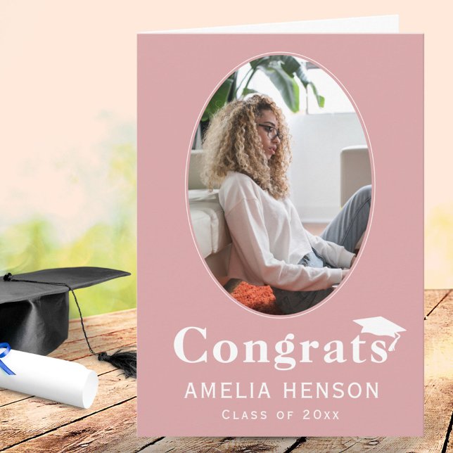 Congrats Graduate Pink Photo Graduation Card (Creator Uploaded)