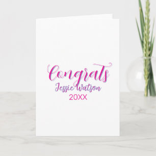 Congrats graduate pink purple name year 20XX date Card