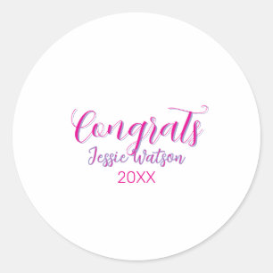 Congrats graduate pink purple name year 20XX date  Classic Round Sticker