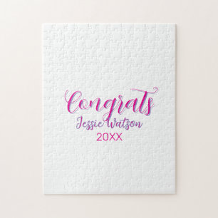 Congrats graduate pink purple name year 20XX date  Jigsaw Puzzle