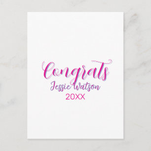 Congrats graduate pink purple name year 20XX date  Postcard