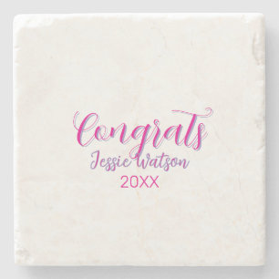 Congrats graduate pink purple name year 20XX date  Stone Coaster