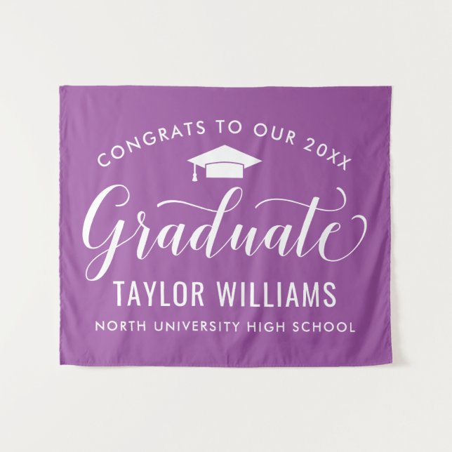 Congrats Graduate Purple Backdrop Tapestry (Front (Horizontal))