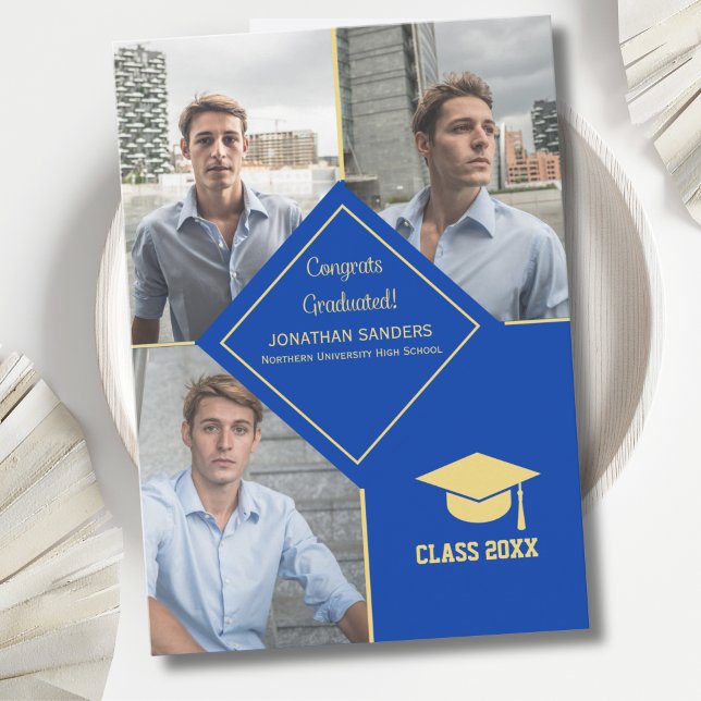 Congrats Graduated Collage 3 Photos Blue Announcement (Creator Uploaded)