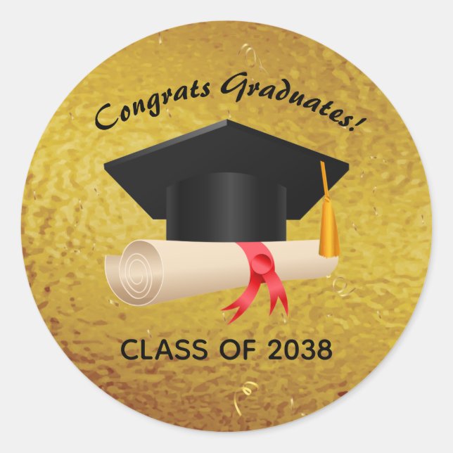 Congrats Graduates Class of Year Graduation Gold Classic Round Sticker (Front)