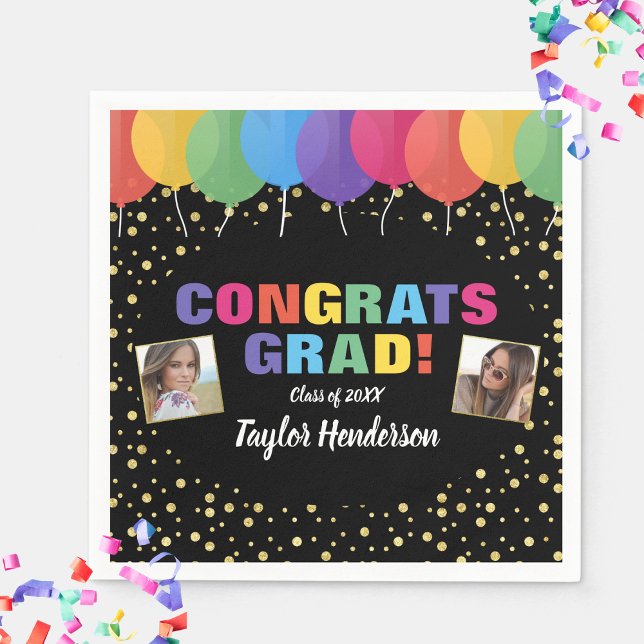 Congrats Graduation Balloons Confetti Grad Photos Napkin (Creator Uploaded)