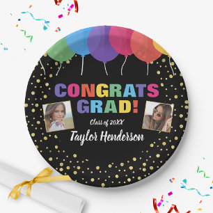 Congrats Graduation Balloons Confetti Grad Photos Paper Plate