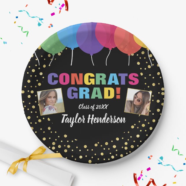 Congrats Graduation Balloons Confetti Grad Photos Paper Plate (Creator Uploaded)