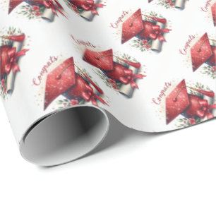 Congrats, Graduation Cap and Diploma Wrapping Paper