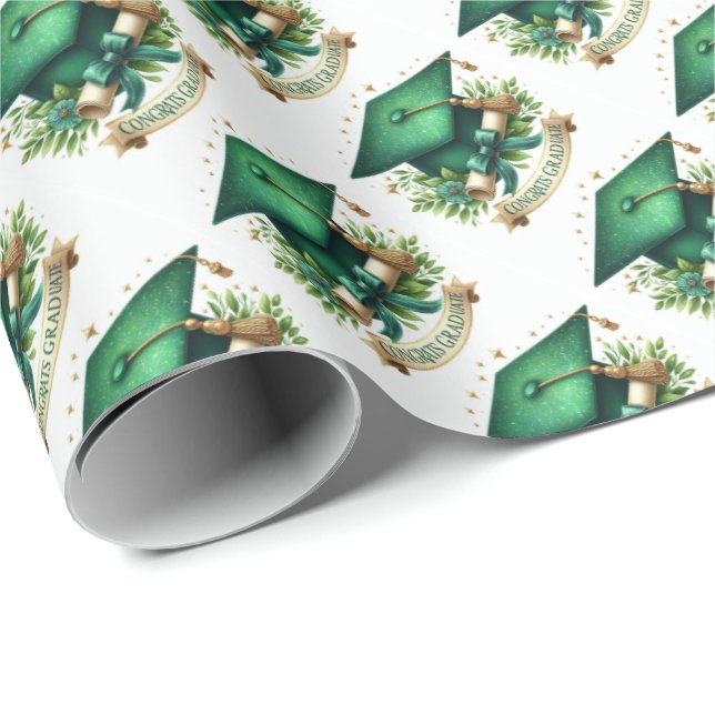 Congrats, Graduation Cap and Diploma Wrapping Paper (Roll Corner)